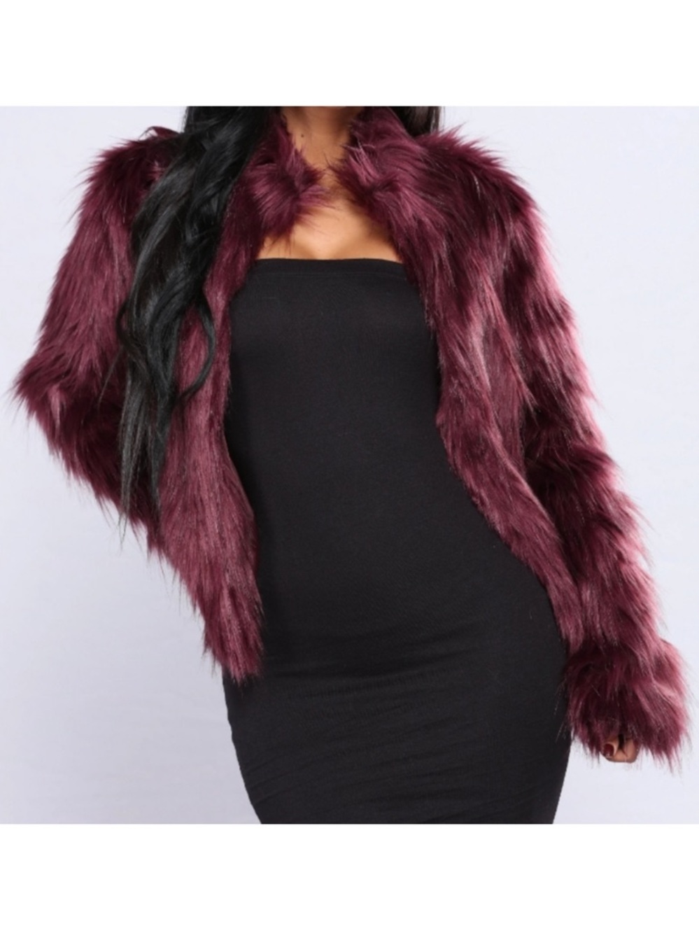 Fashion Nova Faux Fur Jacket - Burgundy